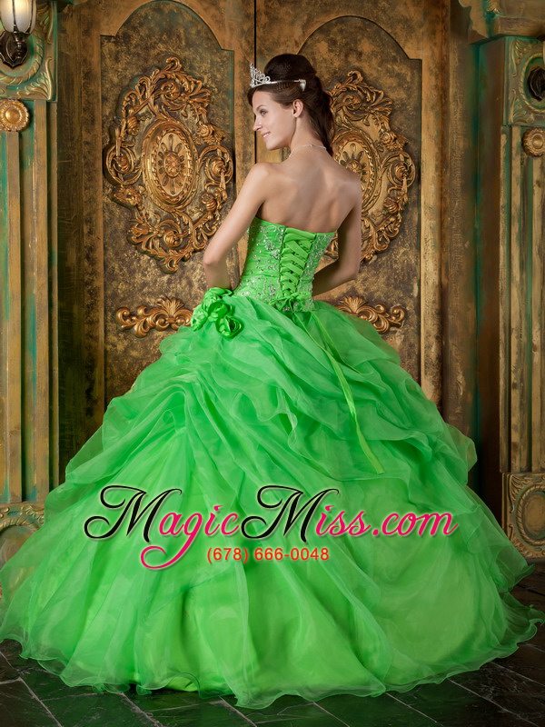 wholesale spring green ball gown strapless floor-length organza beading quinceanera dress