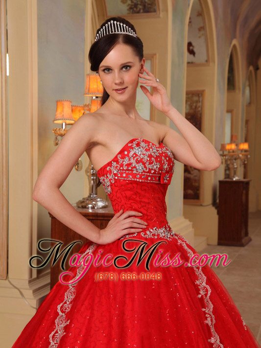 wholesale red ball gown sweetheart floor-length organza embroidery and beading quinceanera dress