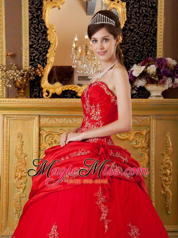wholesale red ball gown sweetheart floor-length taffeta appliques quinceanera dress