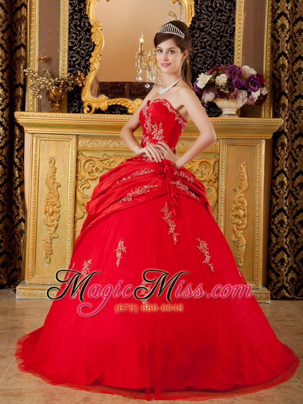 wholesale red ball gown sweetheart floor-length taffeta appliques quinceanera dress