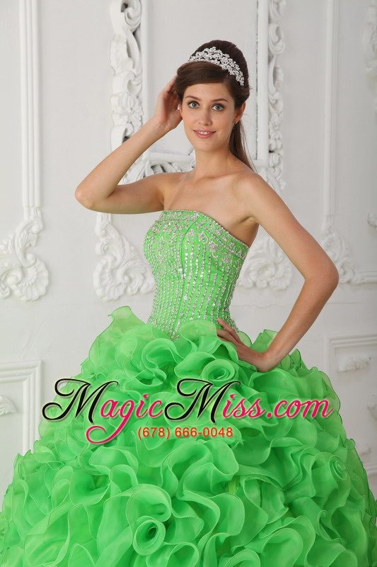 wholesale green ball gown strapless floor-length organza beading quinceanera dress