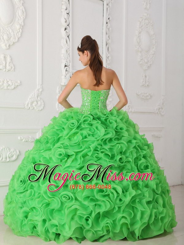 wholesale green ball gown strapless floor-length organza beading quinceanera dress