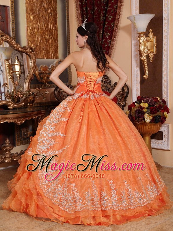 wholesale orange red ball gown sweetheart floor-length organza beading quinceanera dress
