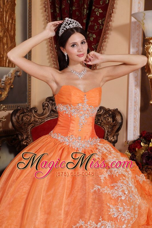 wholesale orange red ball gown sweetheart floor-length organza beading quinceanera dress