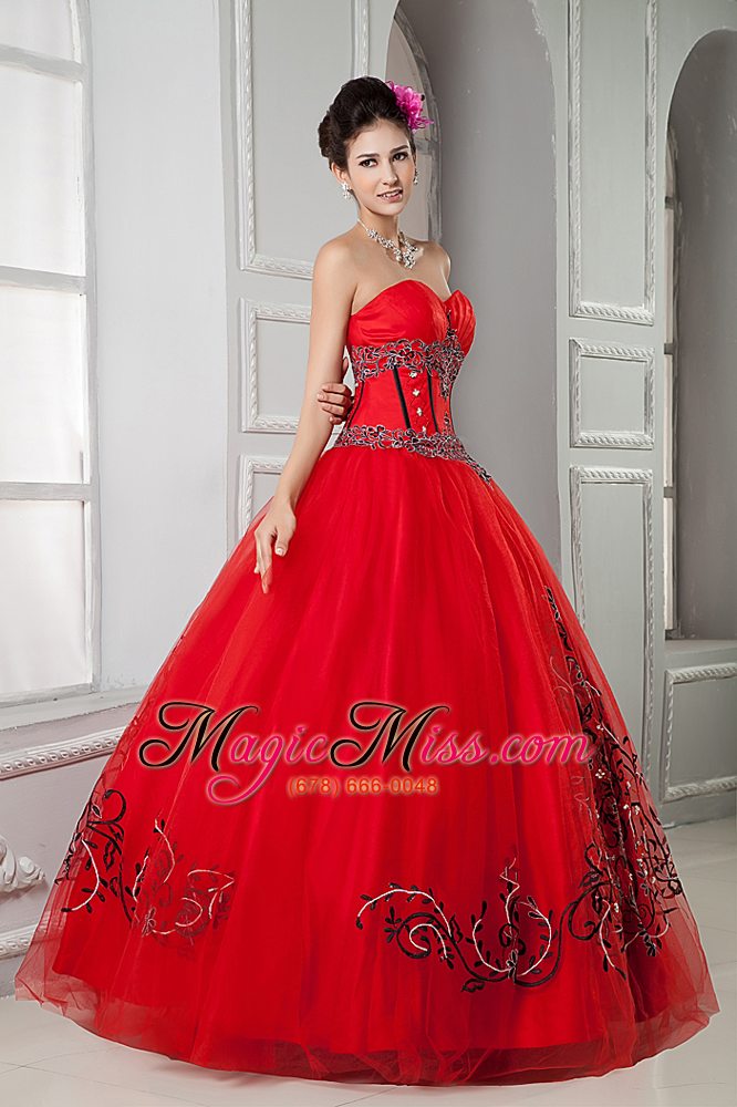 wholesale red ball gown sweetheart floor-length tulle beading quinceanera dresss
