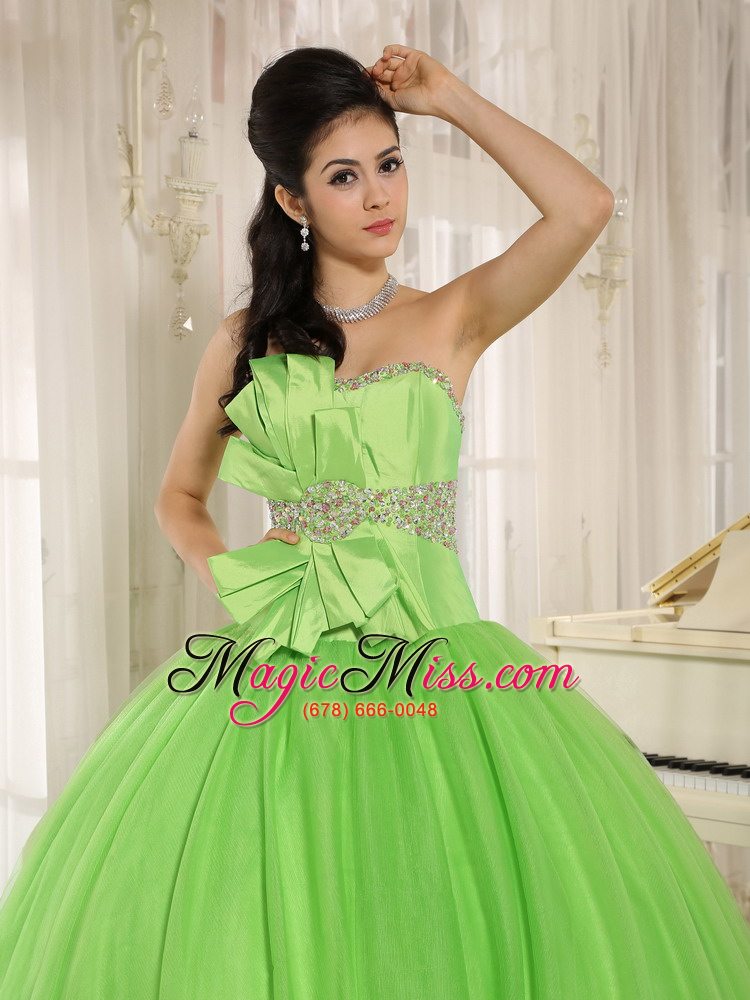 wholesale beaded bowknot for spring green quinceanera dress custom made in kaneohe city hawaii