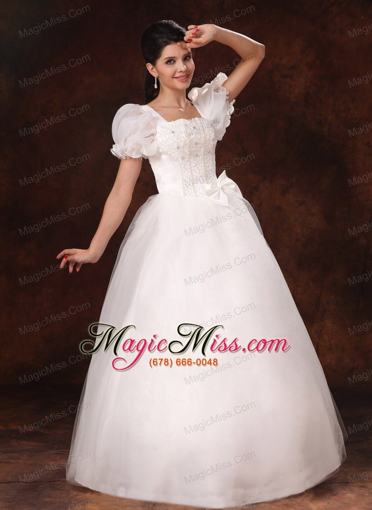 wholesale bubble sleeve square neck a-line bowknot wedding dress for 2013 custom made