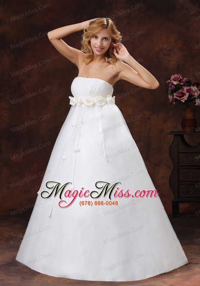 wholesale hand made flowers decorate bust floor-length strapless tulle and satin a-line 2013 wedding dress