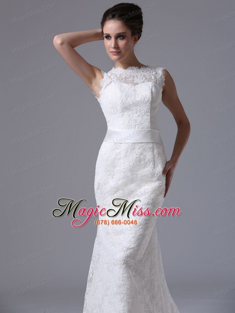 wholesale stylish lace brush/sweep scoop mermaid wedding dress button