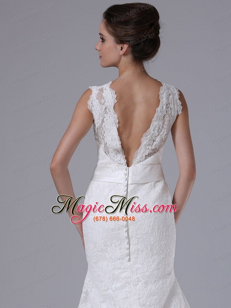 wholesale stylish lace brush/sweep scoop mermaid wedding dress button
