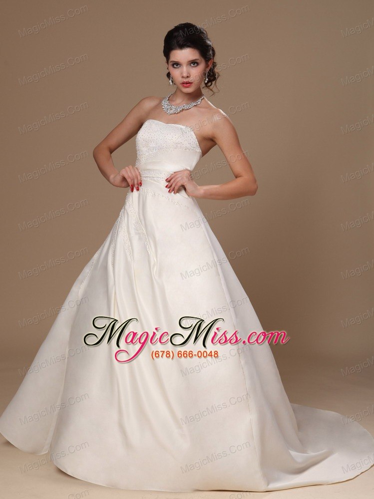 wholesale strapless beaded satin ball gown court train church wedding dress for 2013 custom made