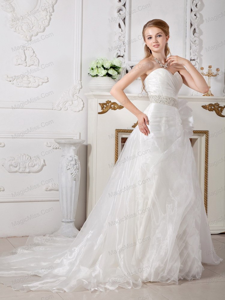 wholesale classical a-line sweetheart court train organza beading wedding dress