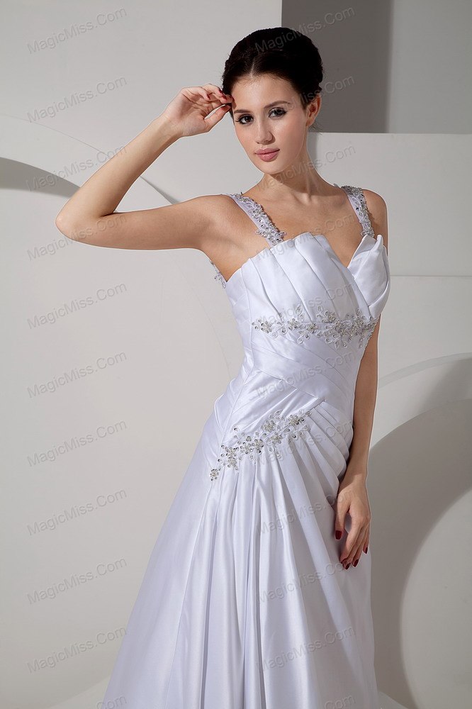 wholesale best a-line straps court train satin appliques wedding dress