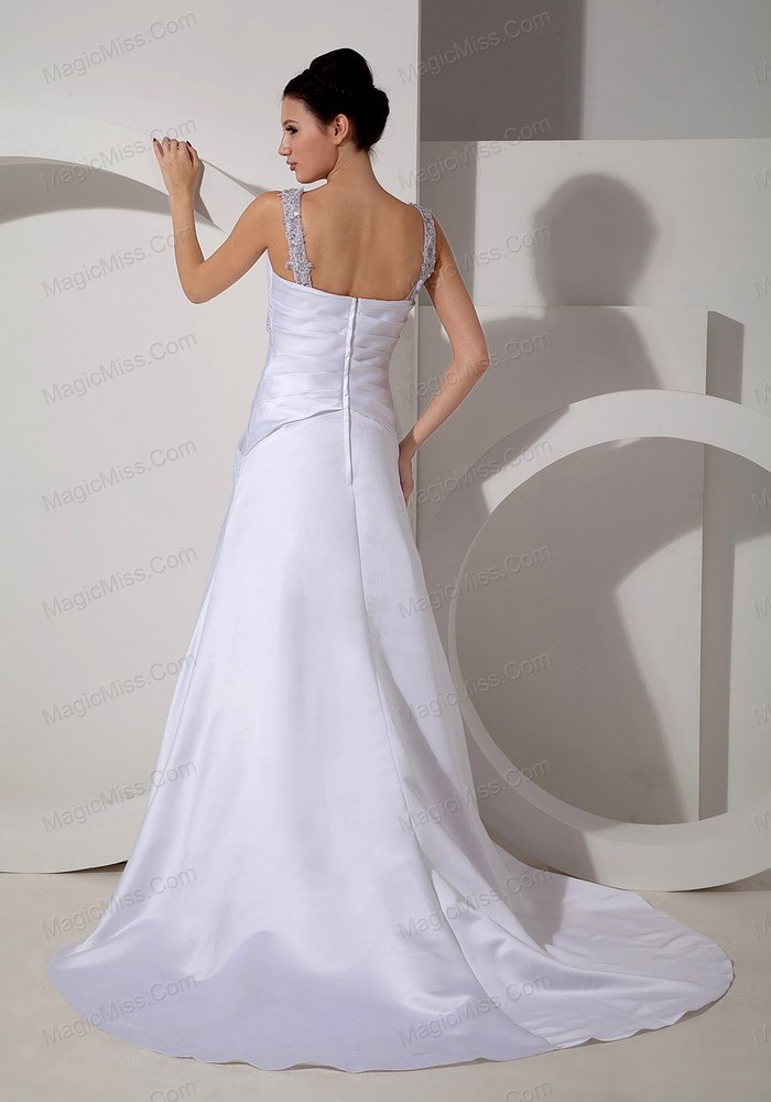wholesale best a-line straps court train satin appliques wedding dress