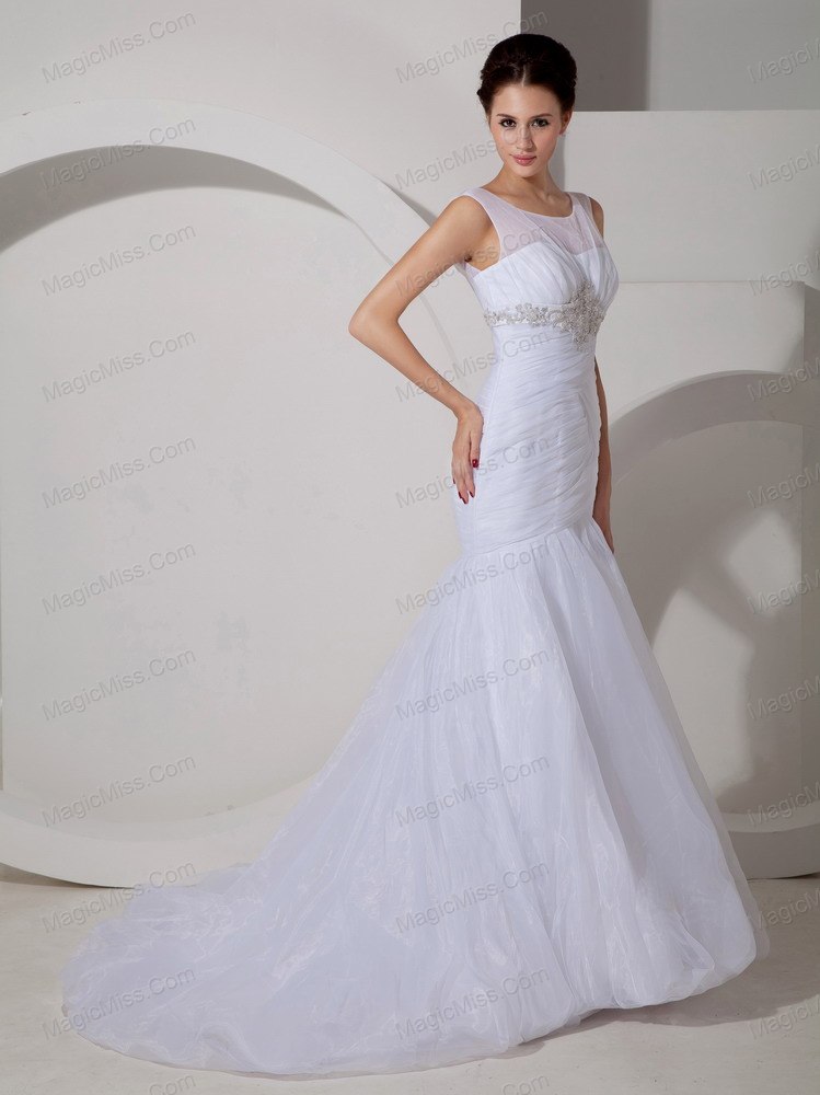 wholesale pretty mermaid scoop court train tulle appliques and ruch wedding dress