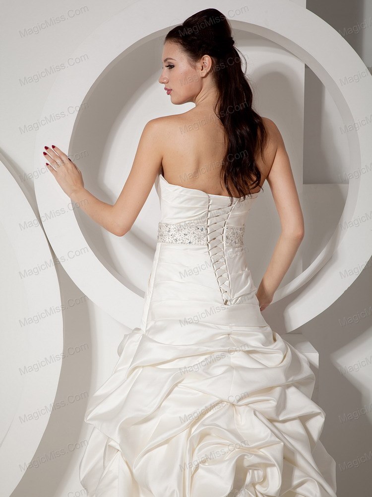 wholesale new a-line strapless court train satin beading and ruch wedding dress