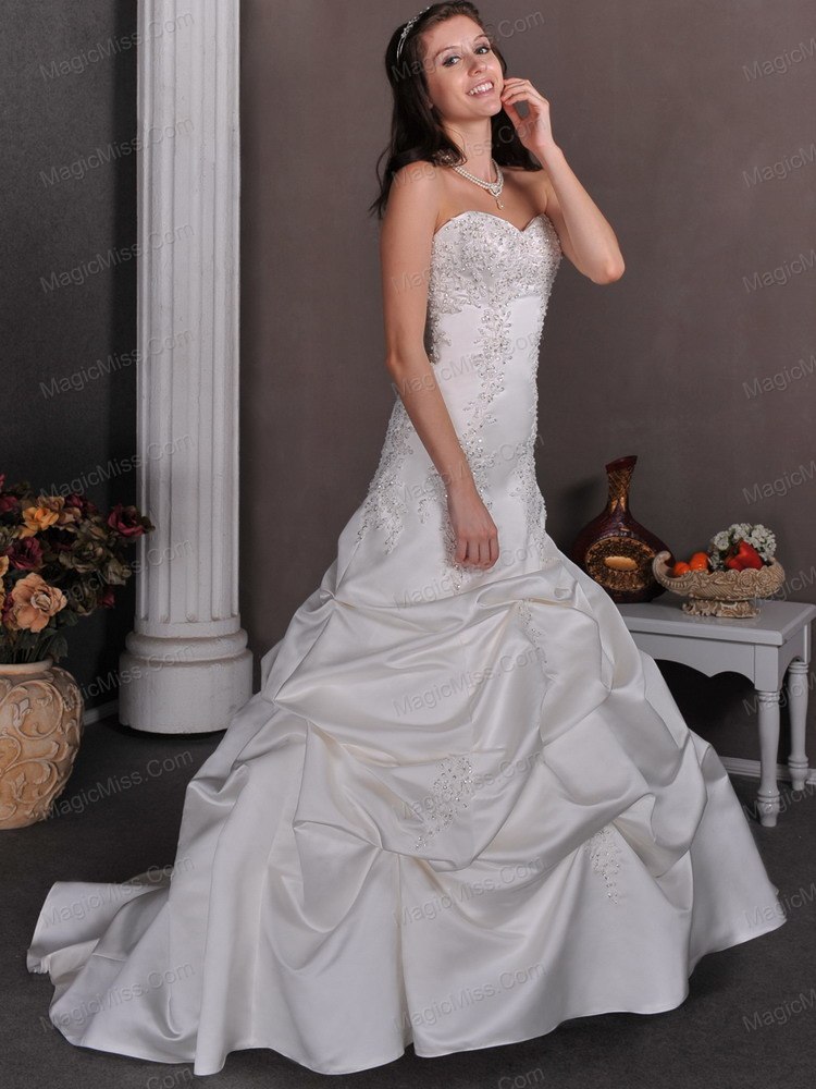wholesale elegant a-line sweetheart court train taffeta appliques with beading wedding dress