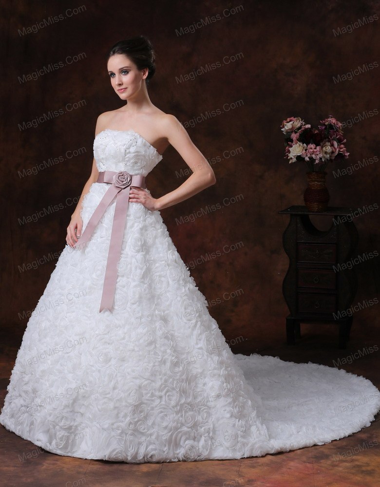 wholesale rolling flower sweetheart sashes/ribbons brush garden / outdoor a-line wedding dress
