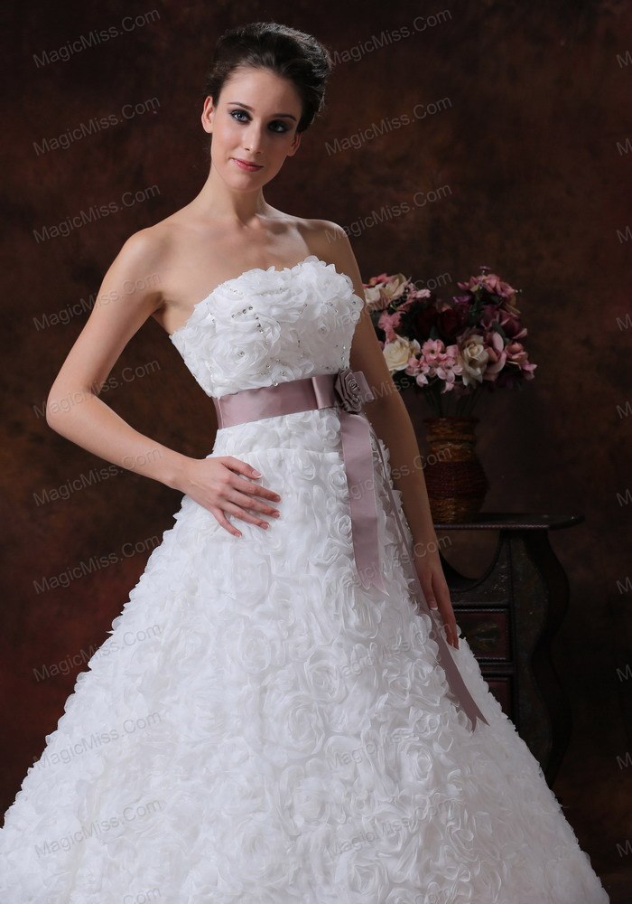 wholesale rolling flower sweetheart sashes/ribbons brush garden / outdoor a-line wedding dress