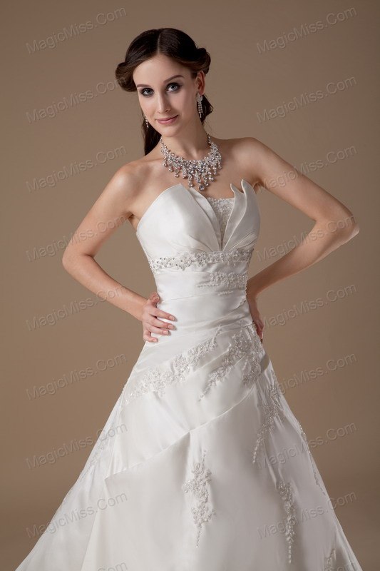 wholesale ivory a-line strapless court train satin appliques wedding dress