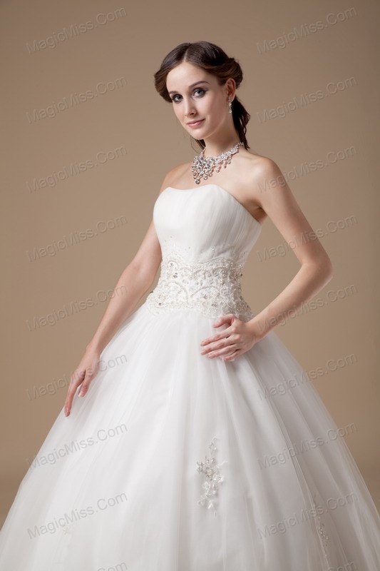 wholesale elegant ball gown strapless floor-length satin and tulle appliques wedding dress