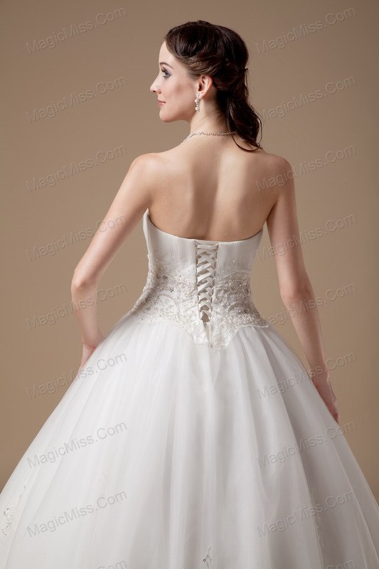 wholesale elegant ball gown strapless floor-length satin and tulle appliques wedding dress