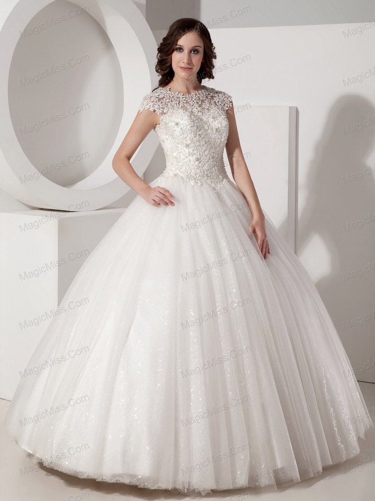 wholesale luxurious ball gown high-neck floor-length sequined and lace wedding dress