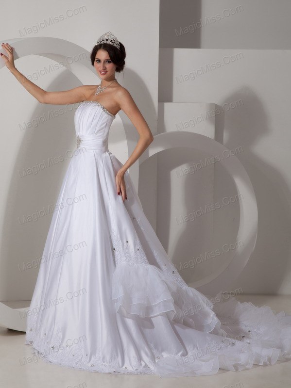 wholesale lovely a-line strapless brush traintaffeta beading and ruch wedding dress