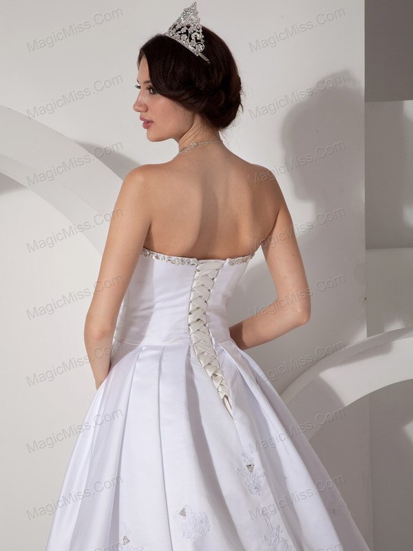 wholesale lovely a-line strapless brush traintaffeta beading and ruch wedding dress