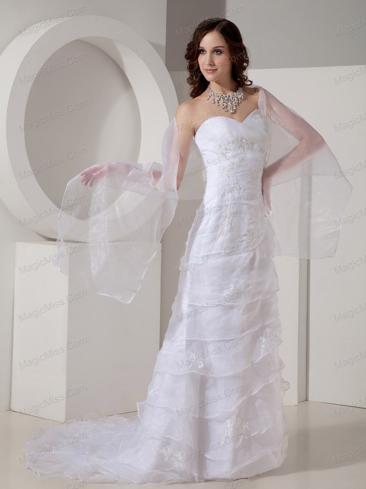 wholesale fashionable column / sheath sweetheart brush / sweep organza appliques wedding dress