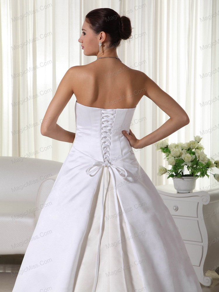 wholesale cheap a-line strapless court train satin wedding dress