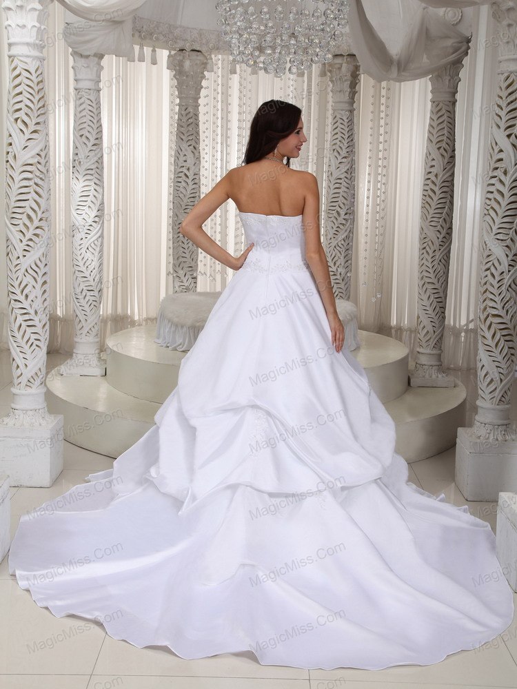 wholesale classical a-line strapless court train taffeta appliques wedding dress