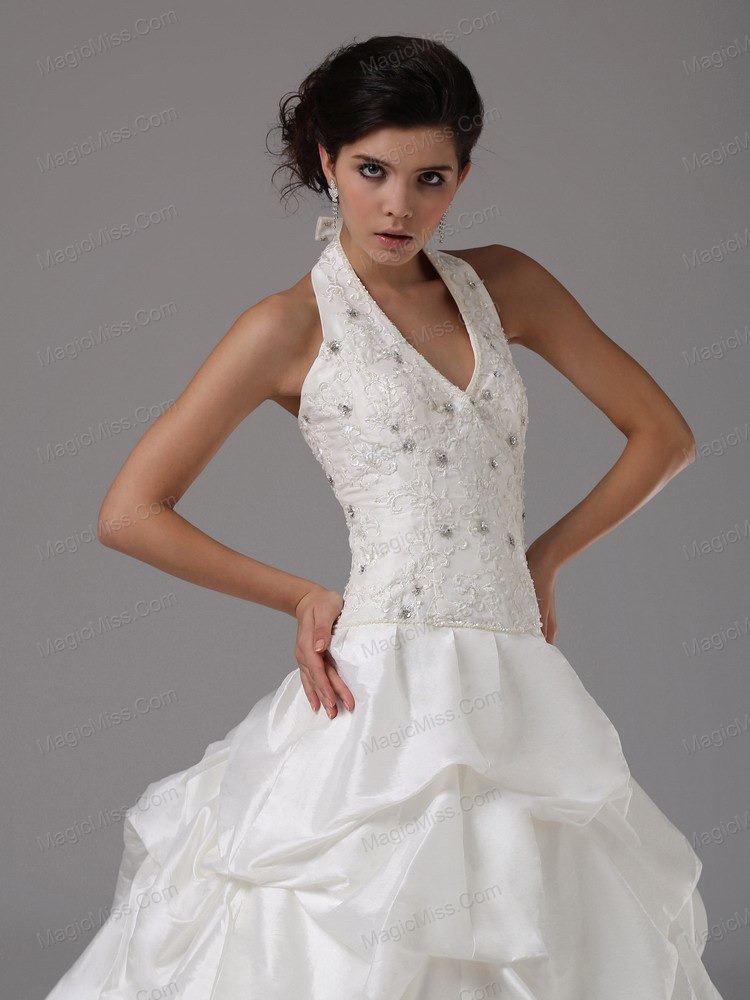 wholesale custom made halter lace bodice and pick-ups for wedding dress