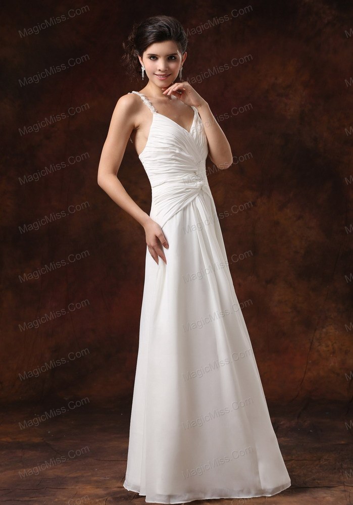 wholesale straps ruched bodice floor-length for wedding dress chiffon