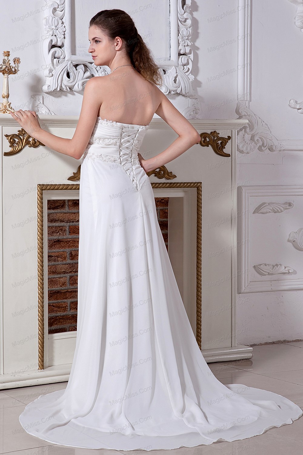 wholesale the brand new empire strapless court train chiffon embroidery with beading prom dress