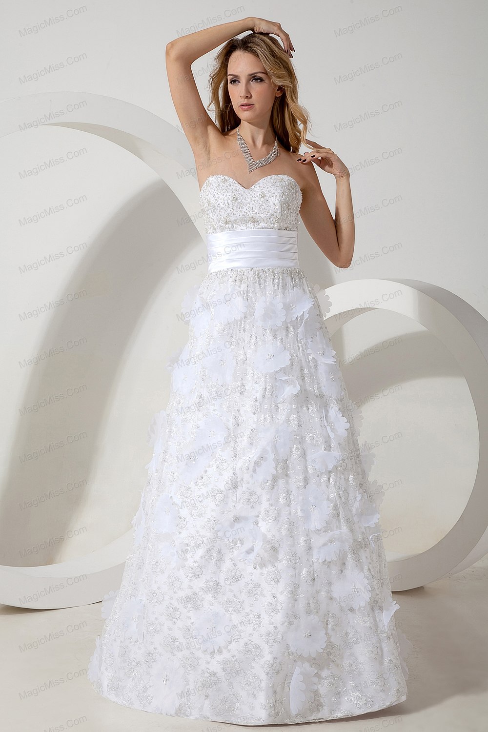 wholesale white column sweetheart floor-length special fabric beading beading prom / evening dress