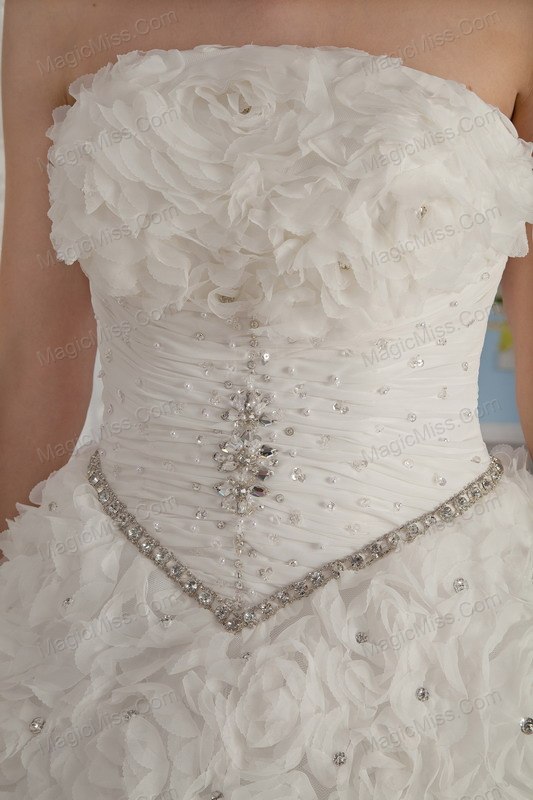 wholesale exquisite a-line / princess strapless chapel train rolling flowers beading wedding dress