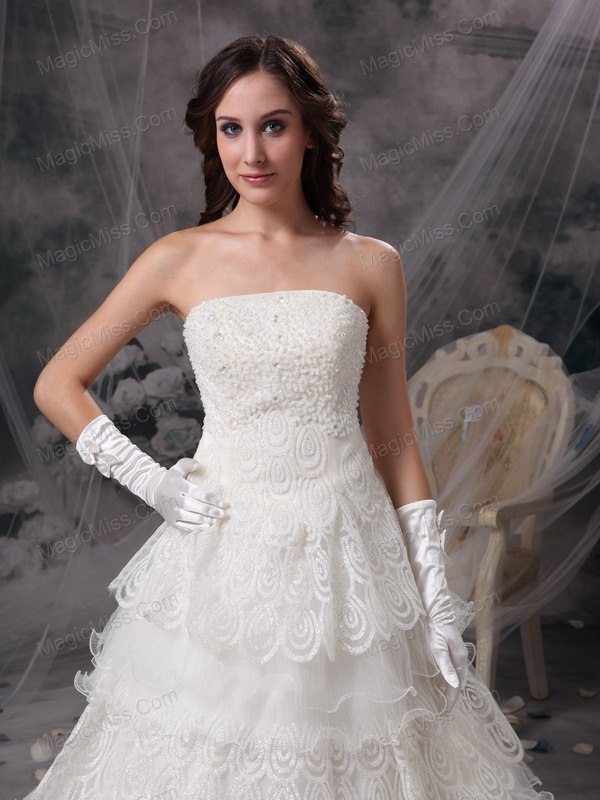 wholesale fashionable a-line strapless floor-length taffeta and lace wedding dress