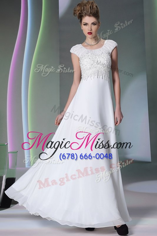 wholesale vintage scoop sleeveless floor length lace zipper homecoming dress with white