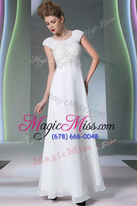 wholesale vintage scoop sleeveless floor length lace zipper homecoming dress with white