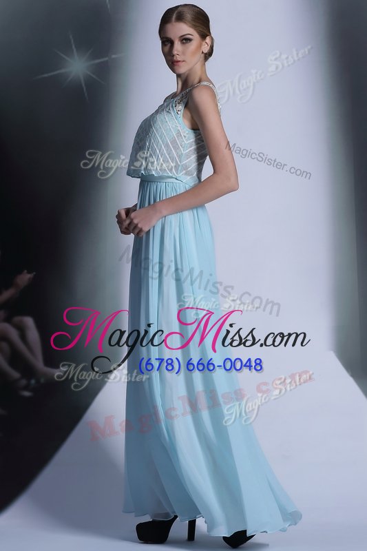 wholesale adorable baby blue scoop side zipper lace prom dress sleeveless