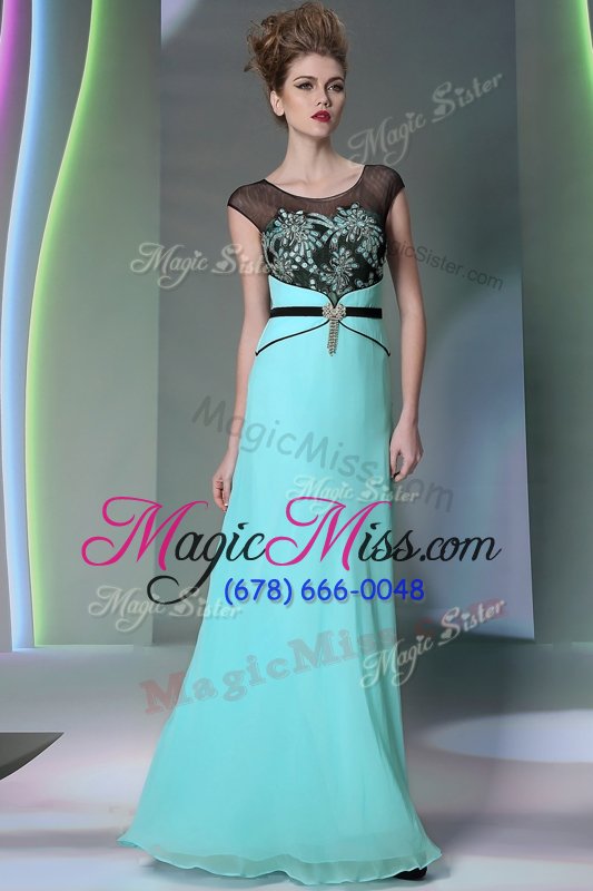 wholesale scoop floor length zipper prom gown teal and in for prom and party with appliques