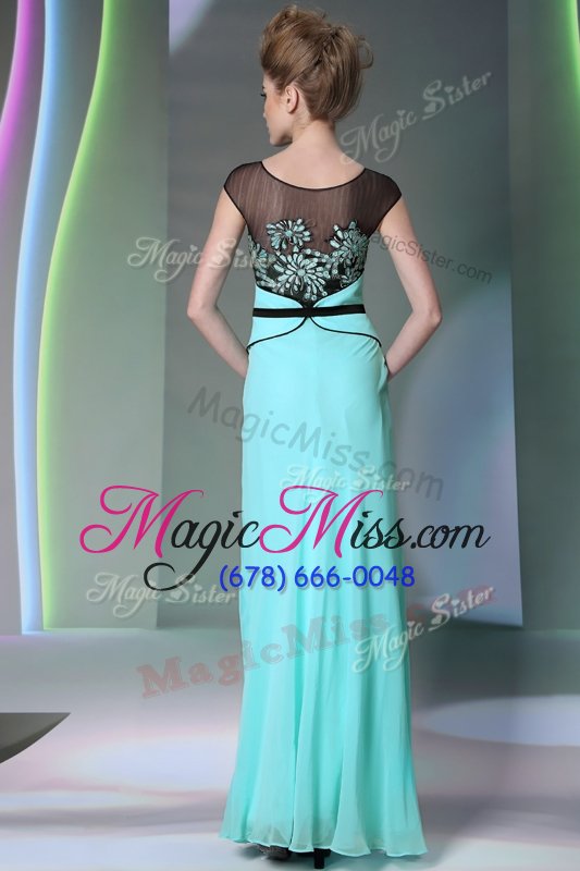 wholesale scoop floor length zipper prom gown teal and in for prom and party with appliques