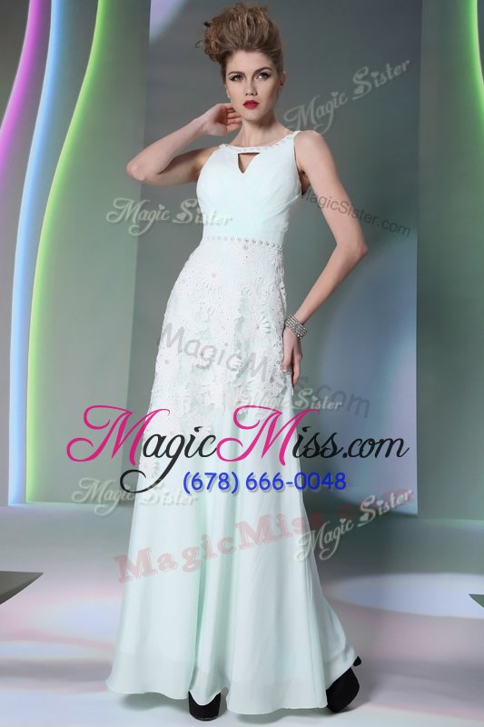 wholesale decent scoop sleeveless floor length beading and lace zipper evening dress with apple green
