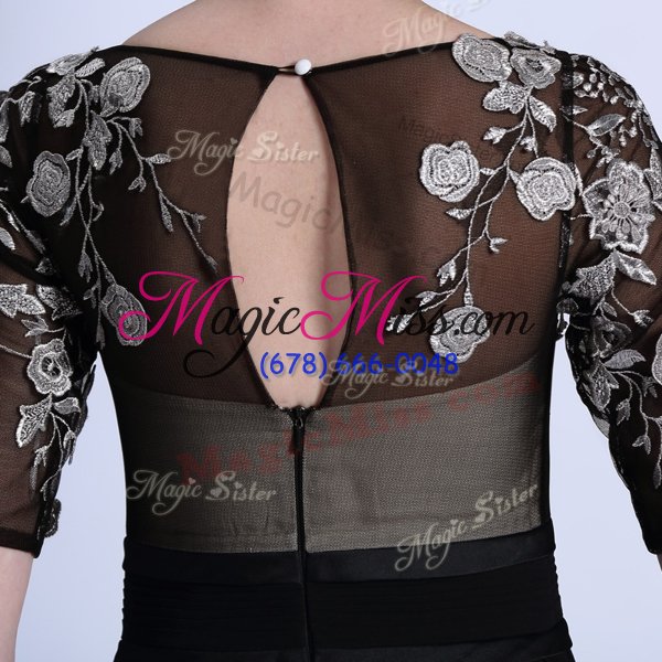 wholesale excellent scoop half sleeves zipper mother of the bride dress black chiffon