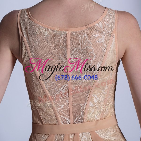 wholesale traditional scoop lace prom dress peach side zipper sleeveless floor length