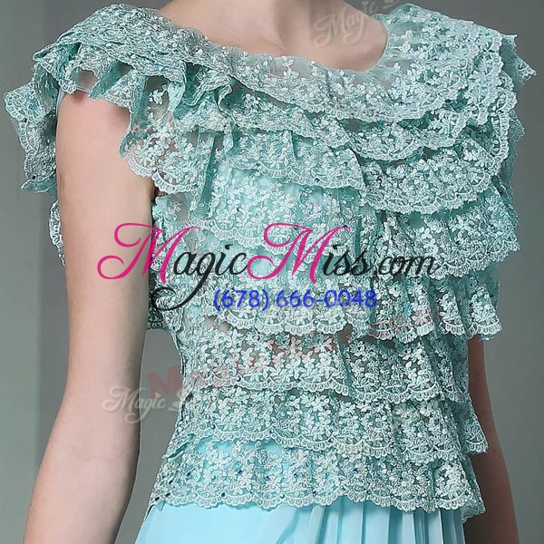 wholesale scoop lace prom party dress baby blue side zipper cap sleeves floor length