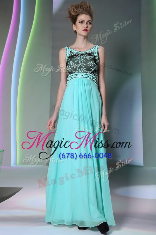 wholesale scoop sleeveless side zipper homecoming dress turquoise chiffon