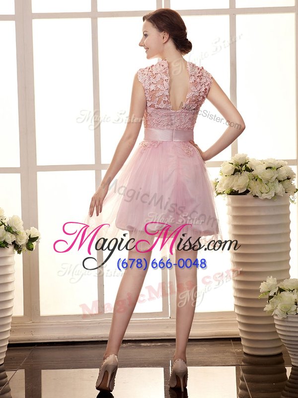 wholesale enchanting sleeveless mini length lace zipper prom party dress with baby pink