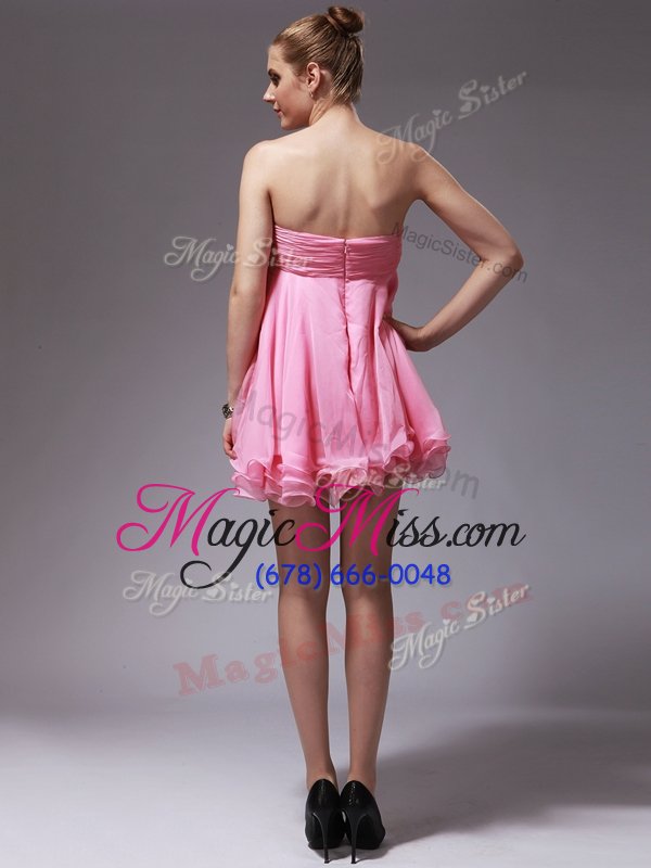 wholesale rose pink zipper dress for prom ruching sleeveless mini length